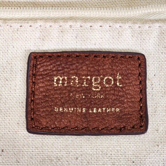 Margot Women's Cognac Leather Mary Scoop Double Zip Crossbody Bag Sz M 253 - Picture 7 of 13